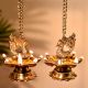 2 Pieces Brass Peacock 7 Wick Hanging Chain Diya