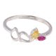 Silver Toe Ring With Semi Precious Stones In Yellow And Ruby Red