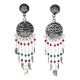 Handmade Oxidized Silver Fringe Earrings With Flowers and Stones