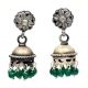Handmade Oxidized Silver Stud Jhumka Earrings for Girls and Women With Green Beads