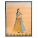 Canvas Mughal Painting Depicting a Lady Holding Orange Flowers