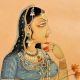 Canvas Mughal Painting Depicting a Lady Holding Orange Flowers