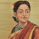 Handmade Multicolored Lady going for puja in Shiva Temple Indian Painting