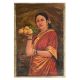 Handmade Multicolored Indian Painting Of a lady Holding A Plate Of Fruits