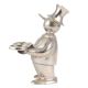 Handmade Silver Brass Fat Man Statue Wearing Hat Holding Long Tray