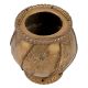 Brass Drum Shaped Flower Pot Engraved Striped Design And Patina Finish