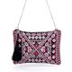 Boho Embroidered Evening Clutch Purse with Silver Chain Strap