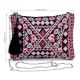 Boho Embroidered Evening Clutch Purse with Silver Chain Strap