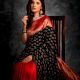 Black Ajrak Saree with Banarasi Silk Detailing