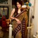Olive Ajrak Cotton Saree with Paisley Border Detailing