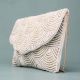 Ivory Gleam Scalloped Pearl Clutch with Elegant Chain Strap