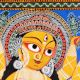 Kalighat Pattachitra Painting Cloth Artwork of Goddess Durga for Wall Decor