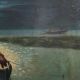 Hand Painted Hardboard Painting of Boats under Moonlight
