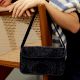 Luxury Handmade Beaded Shoulder Bag Black Geometric Pattern