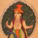 Vintage Kalighat Paper Painting of Hindu God Sitting on Peacock