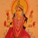 Vintage Art Kalighat Paper Painting of Hindu Goddess for Decor