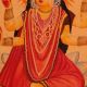 Vintage Art Kalighat Paper Painting of Hindu Goddess for Decor