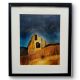 Handpainted Rustic Barn at Dusk over Golden Field