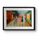 Handpainted Rainy Street Stroll with Colorful Umbrellas