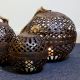Antique Finish Metal Hanging Ball Lamps Candle Holders Set Of 3