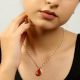 Red Tear Drop Pendant Necklace with Pearl Chain Gold Tone