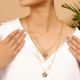 Gold Tone Layered Necklace and Stud Earring Set with Halo Pendants