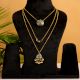 Green Kundan Multi-Layer Necklace with Gold Tone Chains & Pearl Tassels