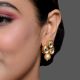 Pearl Drop Mirror Stud Earrings with Triple Teardrop Design