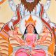 Lord Narasimha with Lakshmi Depicted in Kalighat Folk Art by Artist Sahajan Chitrakar
