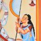 Lord Narasimha with Lakshmi Depicted in Kalighat Folk Art by Artist Sahajan Chitrakar