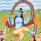 Lord Krishna Dancing on Kaliya Serpent in Traditional Kalighat Art by Artist Sahajan Chitrakar