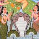 Lord Krishna Dancing on Kaliya Serpent in Traditional Kalighat Art by Artist Sahajan Chitrakar