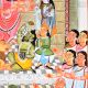 Cloth and Paper Kalighat Painting of Goddess Durga Slaying Mahishasura by Artist Sahajan Chitrakar