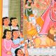 Cloth and Paper Kalighat Painting of Goddess Durga Slaying Mahishasura by Artist Sahajan Chitrakar