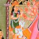 Cloth and Paper Kalighat Painting of Goddess Durga Slaying Mahishasura by Artist Sahajan Chitrakar