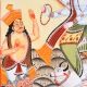 Hand-Painted Kalighat Painting of Lord Shiva with Nandi by Artist Sahajan Chitrakar