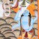 Hand-Painted Kalighat Painting of Lord Shiva with Nandi by Artist Sahajan Chitrakar