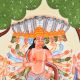 Paper and Cloth Kalighat Painting of Lord  Hanumanji by Artist Sahajan Chitrakar
