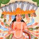 Paper and Cloth Kalighat Painting of Lord  Hanumanji by Artist Sahajan Chitrakar