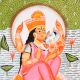 Ganesh & Lakshmi on Lotus Boat Kalighat Paper and Cloth Painting by Artist Sahajan Chitrakar