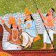 Ganesh & Lakshmi on Lotus Boat Kalighat Paper and Cloth Painting by Artist Sahajan Chitrakar