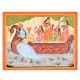 Lord Vishnu in Makara Boat Cloth and Paper Kalighat Painting by Artist Sahajan Chitrakar