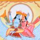 Traditional Cloth Paper Kalighat Painting of Vishnu & Lakshmi on Garuda by Artist Sahajan Chitrakar