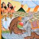 Traditional Cloth Paper Kalighat Painting of Vishnu & Lakshmi on Garuda by Artist Sahajan Chitrakar