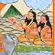 Traditional Cloth Paper Kalighat Painting of Vishnu & Lakshmi on Garuda by Artist Sahajan Chitrakar