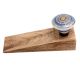 2 Pieces Blue Sapphire Hue Golden Pattern Ceramic Wooden Door Stopper