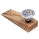 2 Pieces Blue Sapphire Hue Golden Pattern Ceramic Wooden Door Stopper