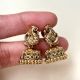 Handmade Brass Metal Jewellery Green Stone Jhumka Earrings