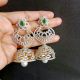 Handmade Brass Metal Jewellery Green Chandbali Jhumkas