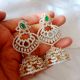 Handmade Brass Metal Jewellery Green Chandbali Jhumkas